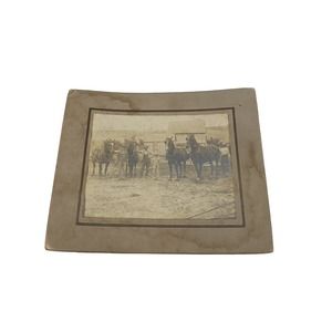Antique Matted Photograph Farmer & Sons Horses Barns Primitive Farm Life